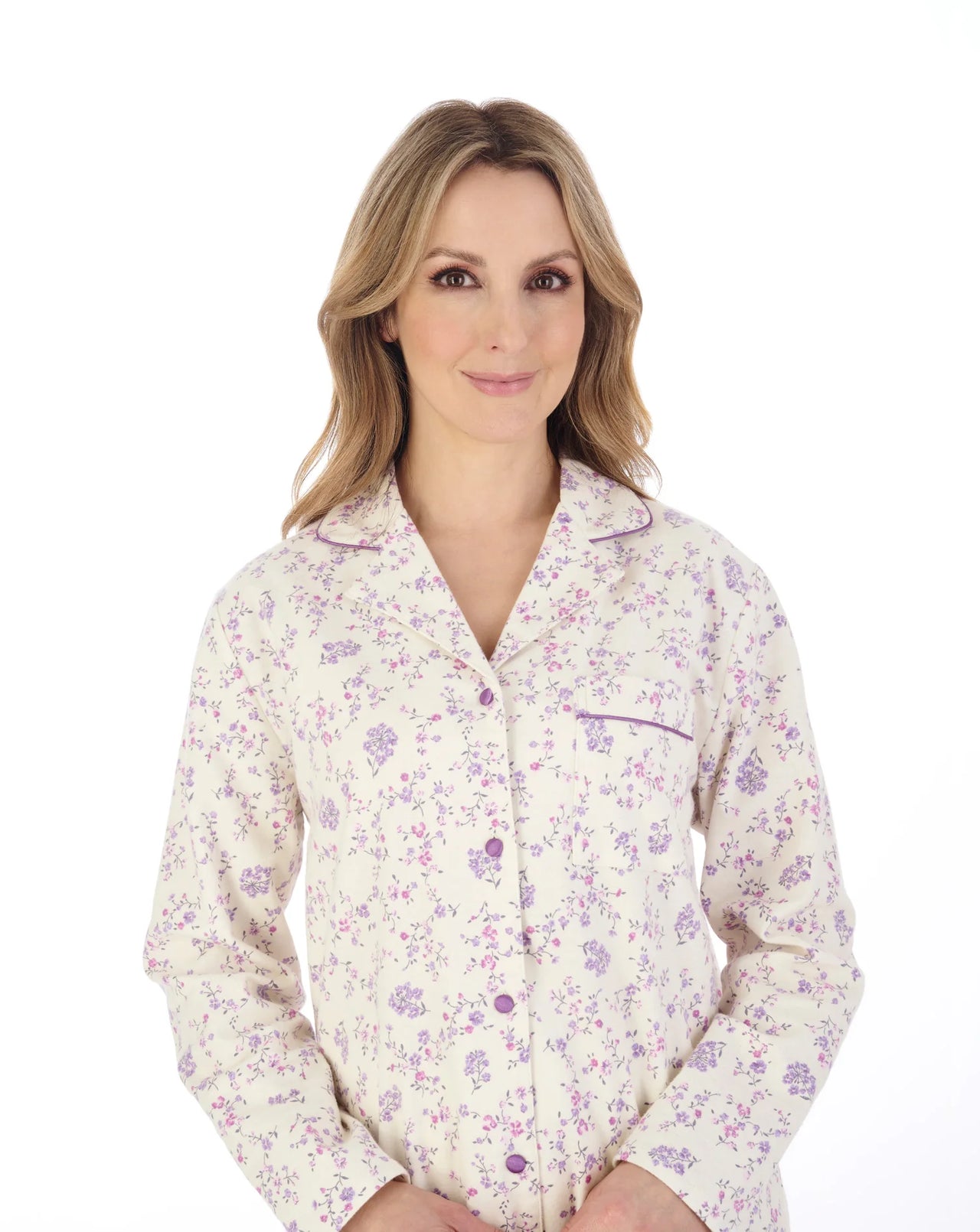 Slenderella Cream Floral Printed Luxury Flannel Pyjama