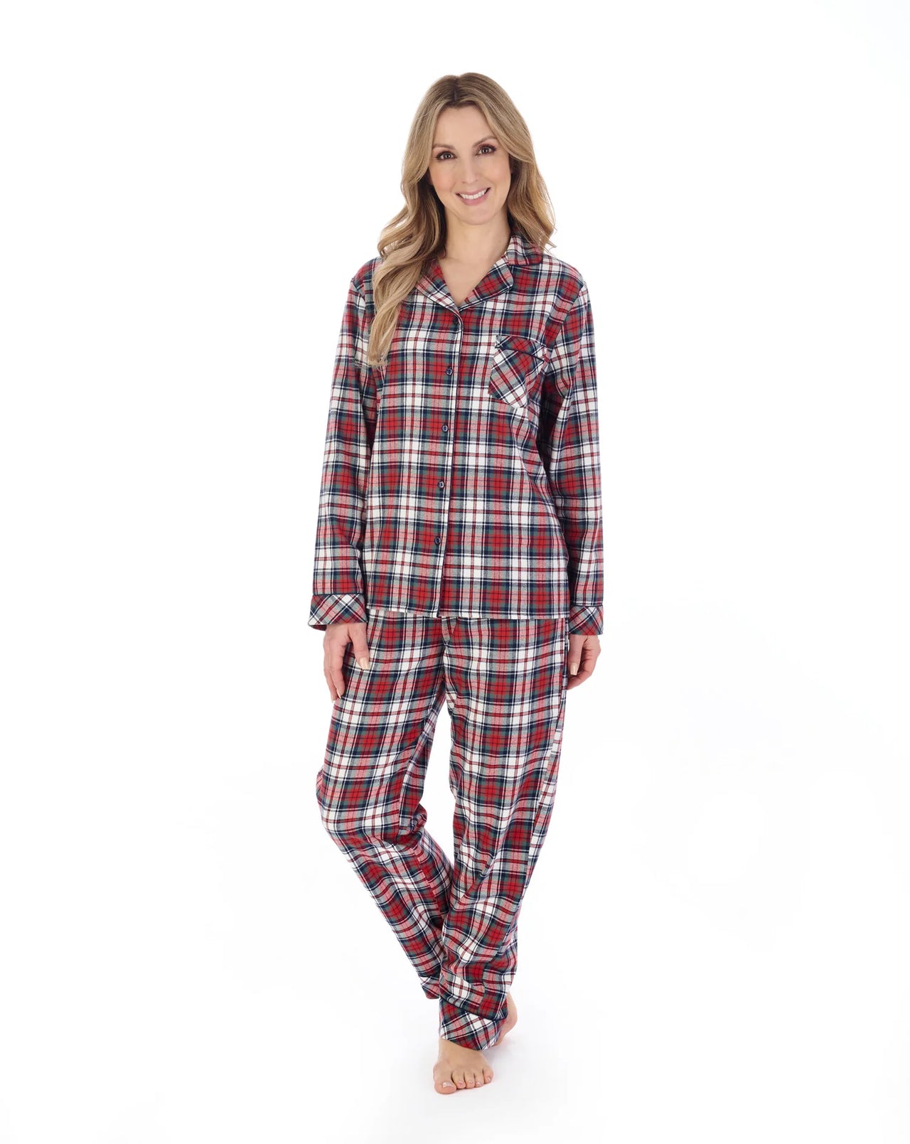 Slenderella Woven Check Tartan Tailored Pyjama Set