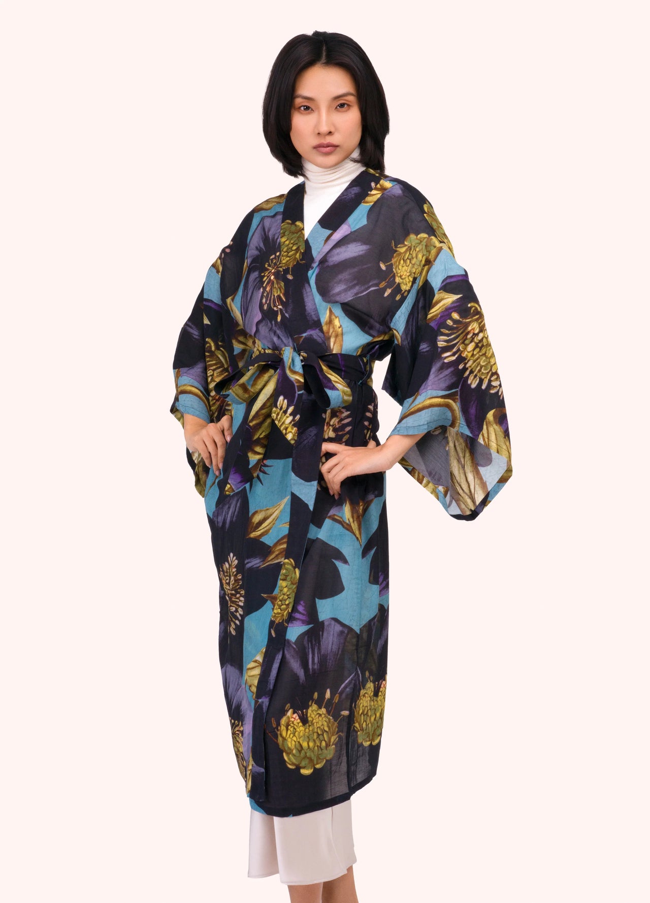Powder Hellebore Long Kimono Gown