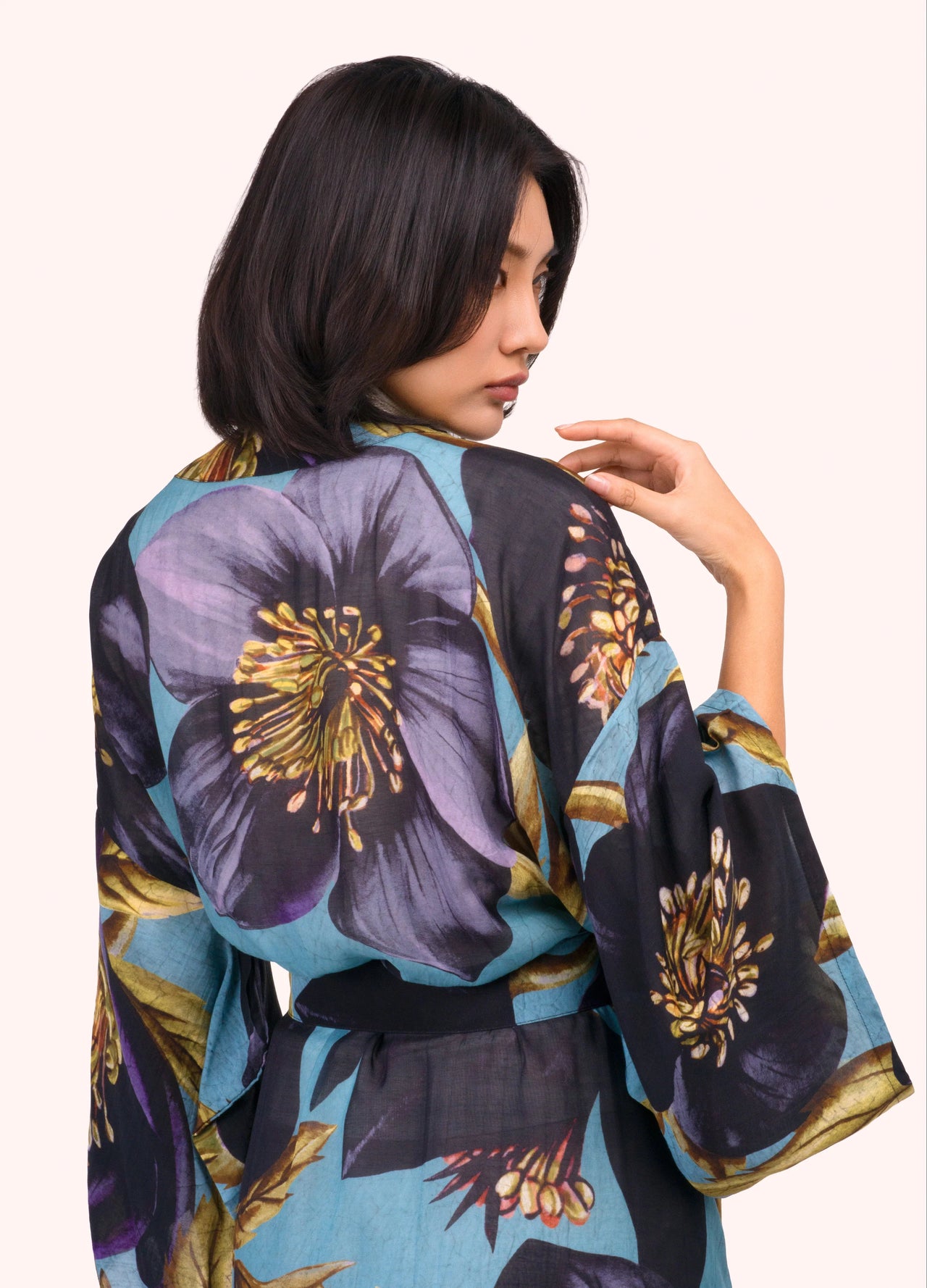 Powder Hellebore Long Kimono Gown