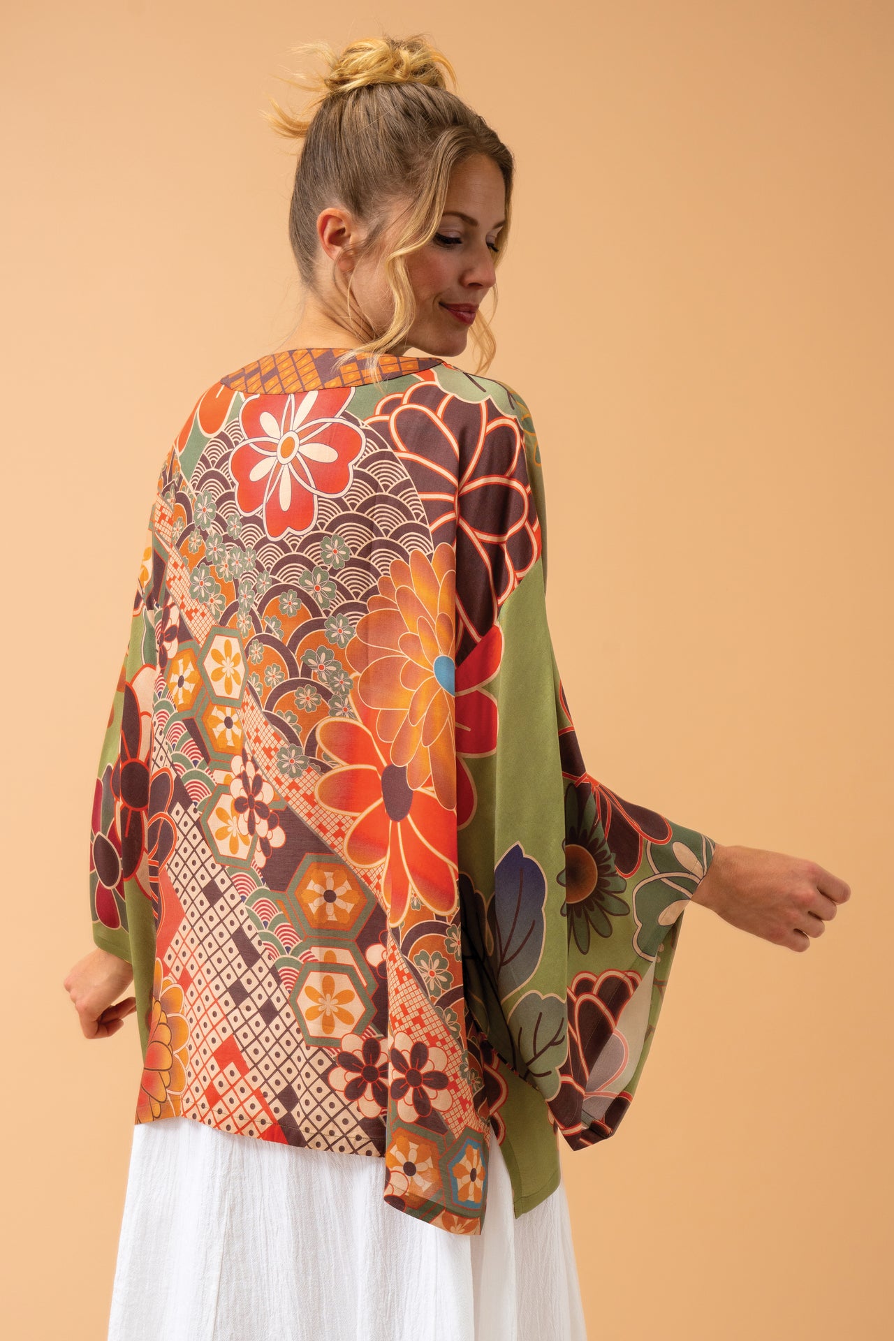 Powder 70's Kaleidoscope Floral Kimono Jacket - Sage