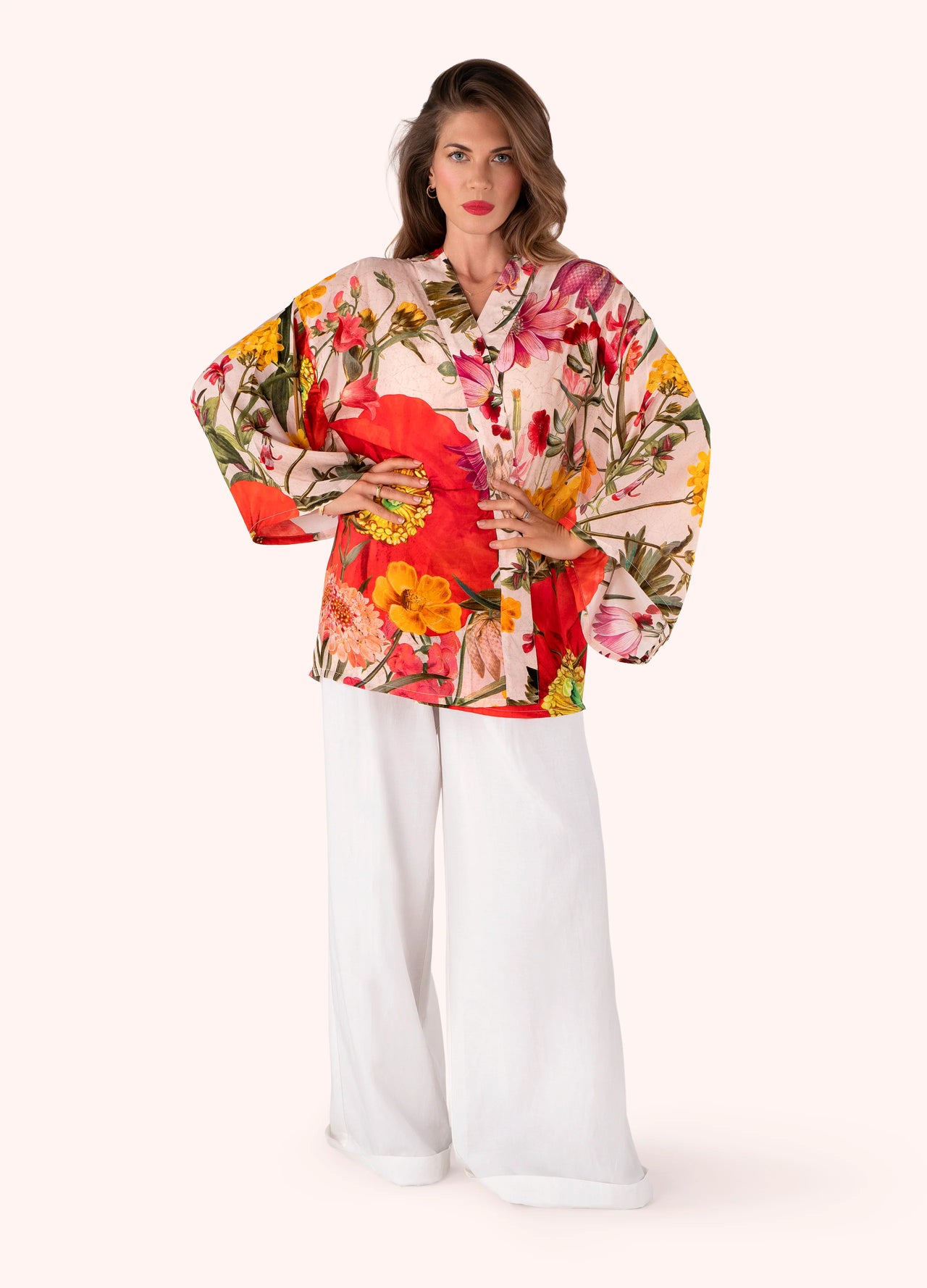 Powder Short Kimono Jacket - Fine Flowers