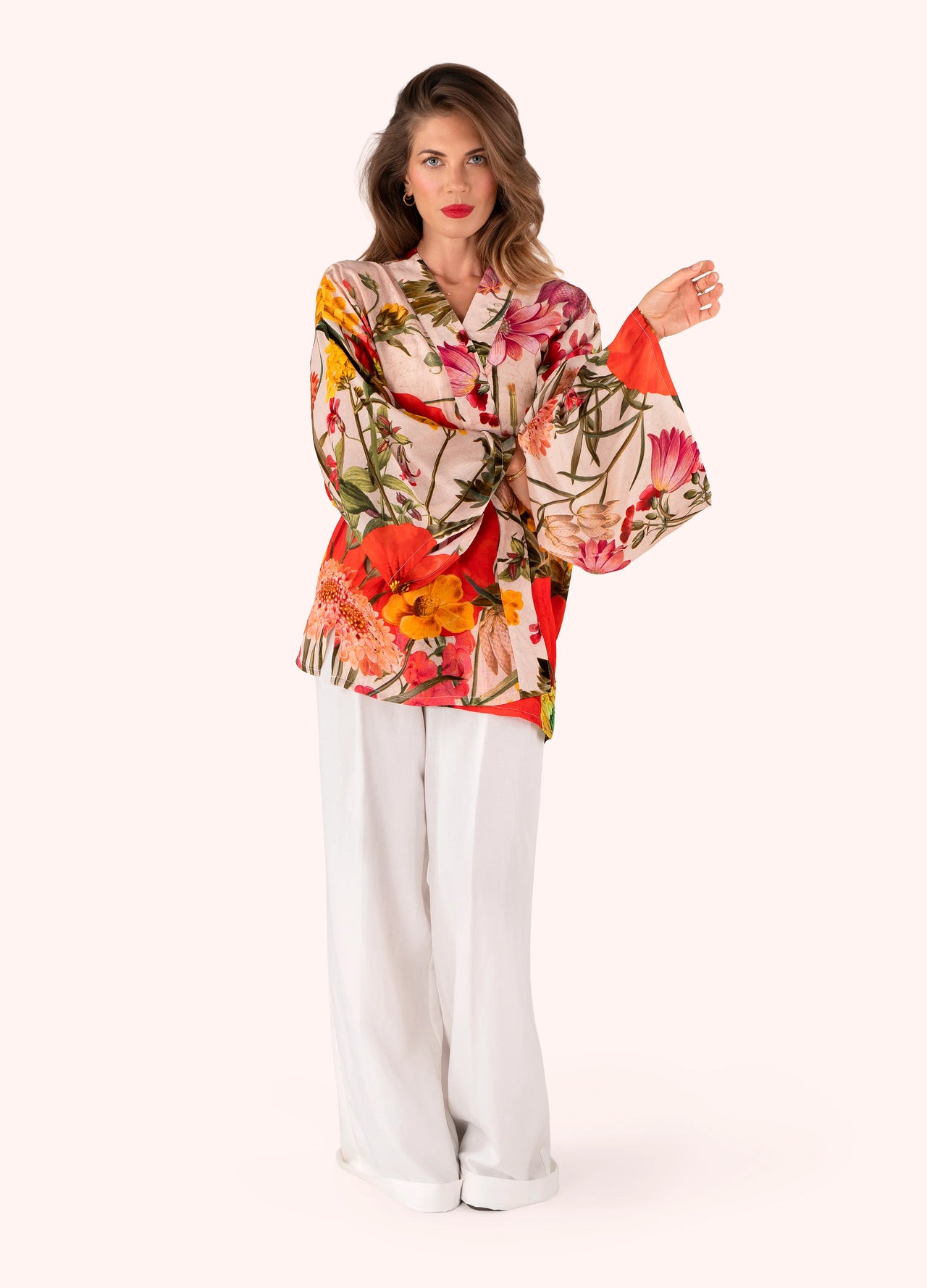 Powder Short Kimono Jacket - Fine Flowers