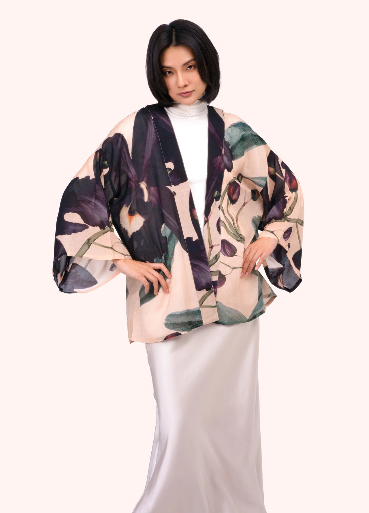 Powder Short Kimono Jacket - Midnight Orchid