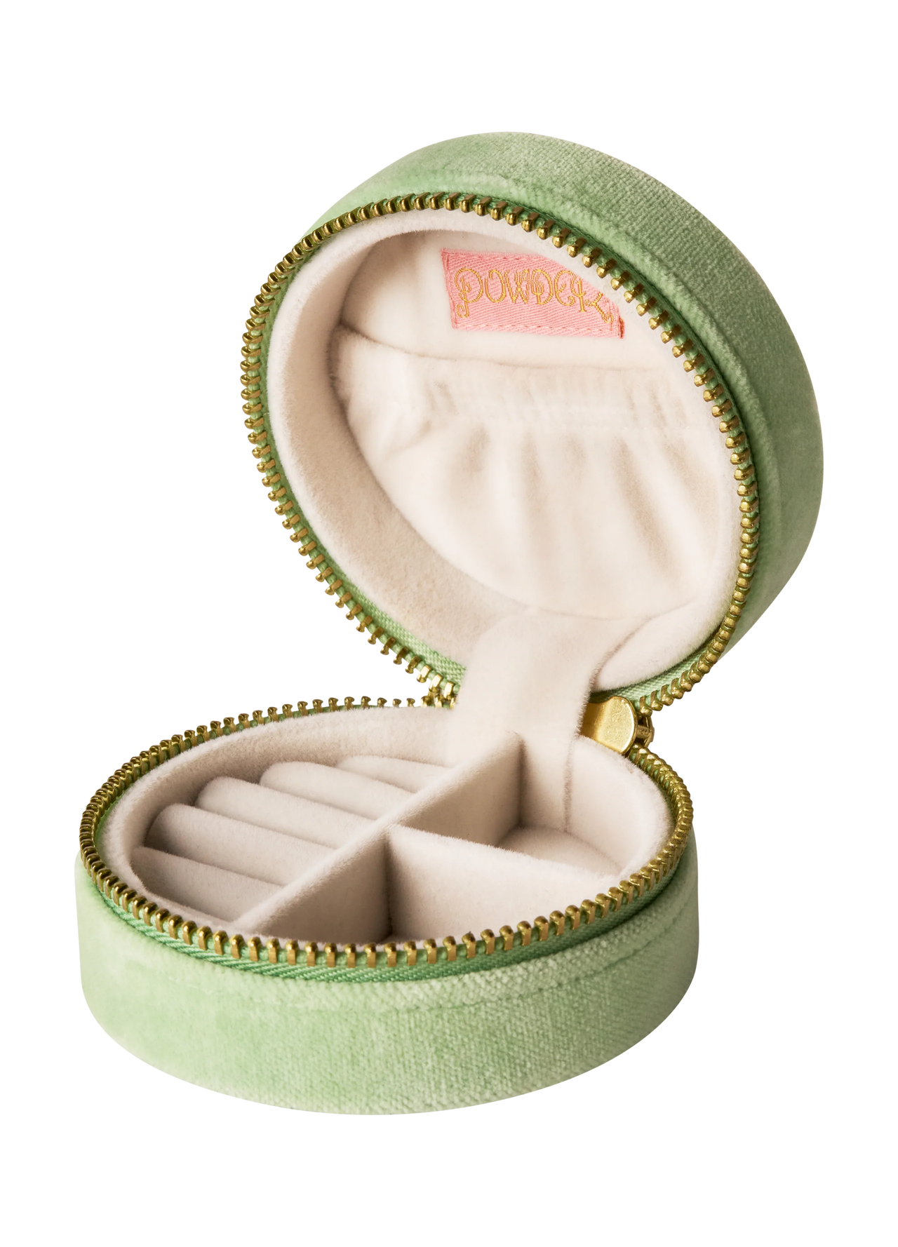Powder Round Velvet Jewellery Box - Love In A Meadow Mint
