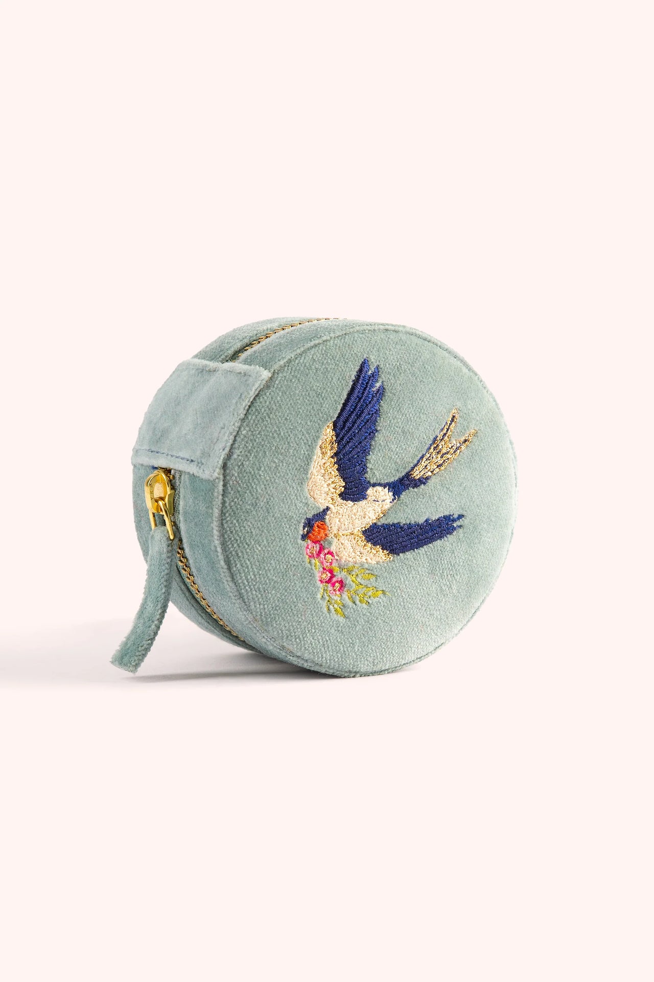Powder Round Velvet Jewellery Box - Swooping Swallows