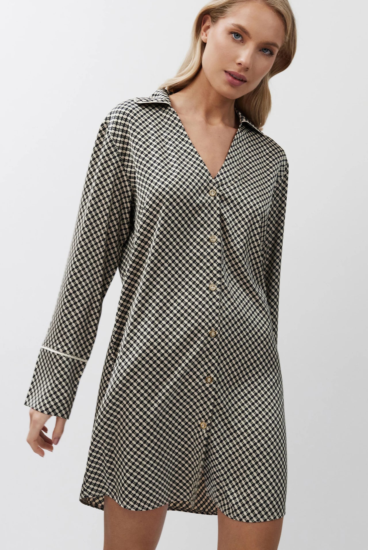 Aruelle Romie Long Nightdress - Black/Beige/Sage
