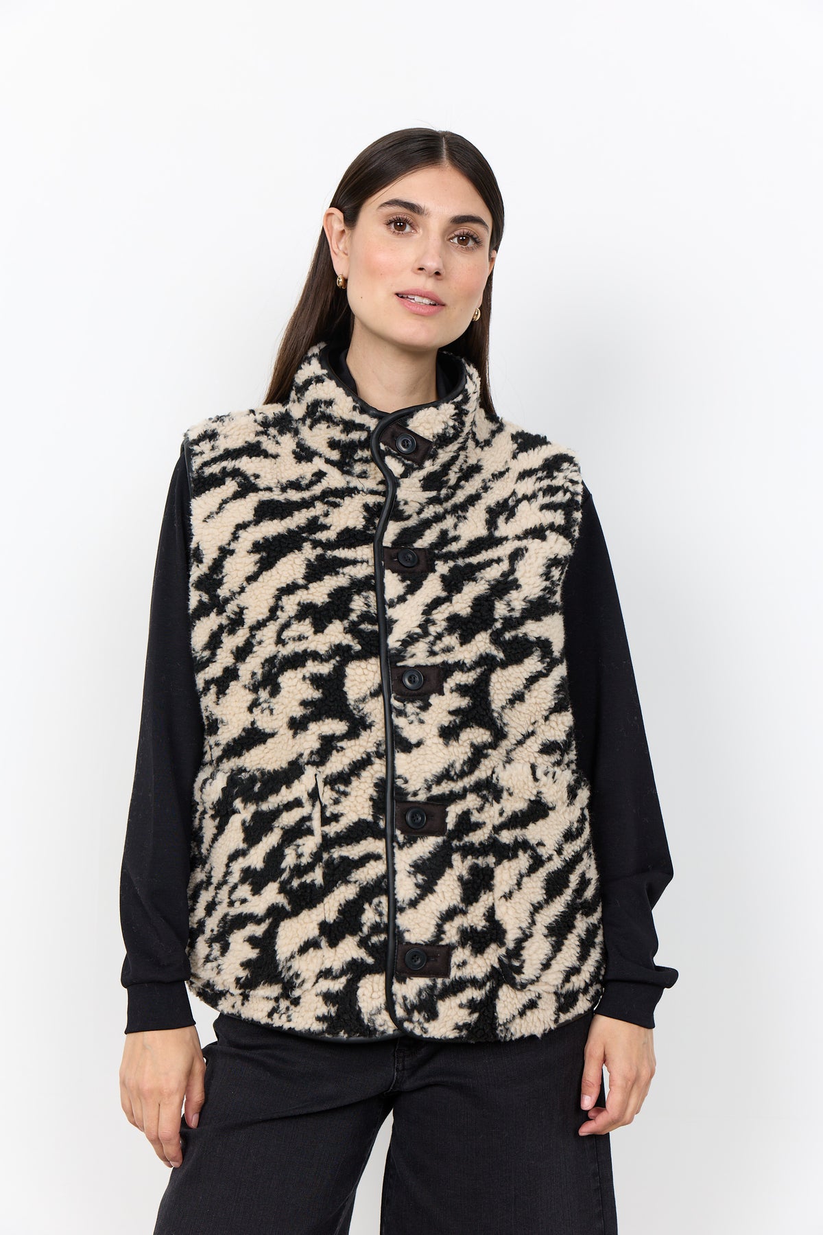 Soya Concept GIDA Zip Up Gilet - Cream Combi