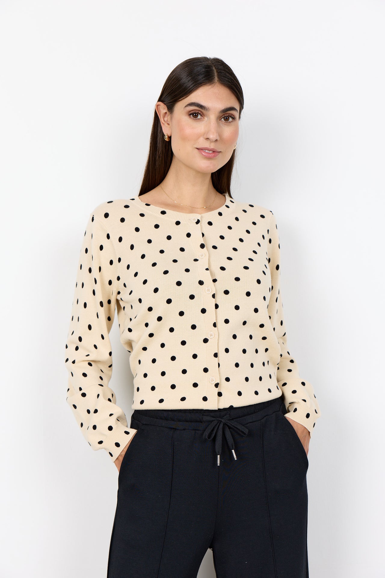 Soya Concept GEA Polka Dot Cardigan - Cream Combi