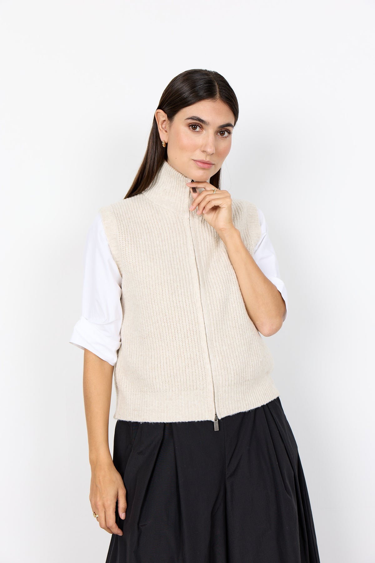 Soya Concept GITH Zip Up Waistcoat - Cream Melange
