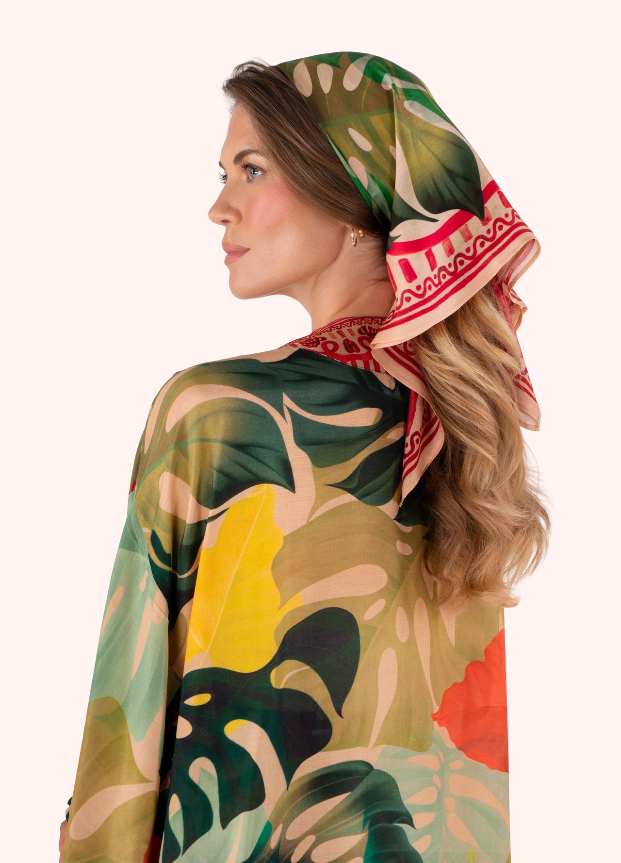 Powder Silk Square Scarf - Exotic Leaves