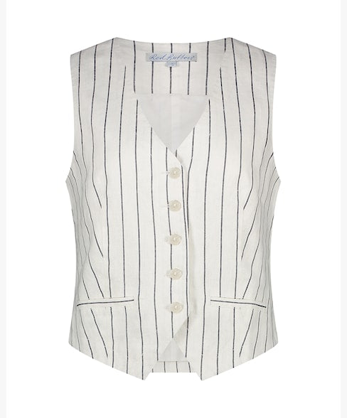 Red Button Stripe Linen Waistcoat