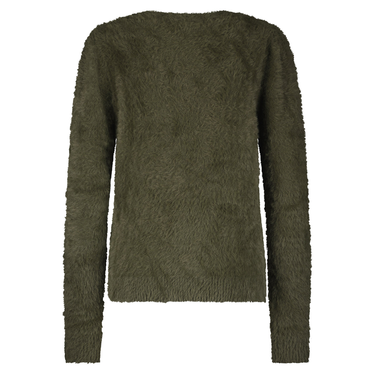 Red Button Fuzzy Puff Sleeve Jumper - Olive