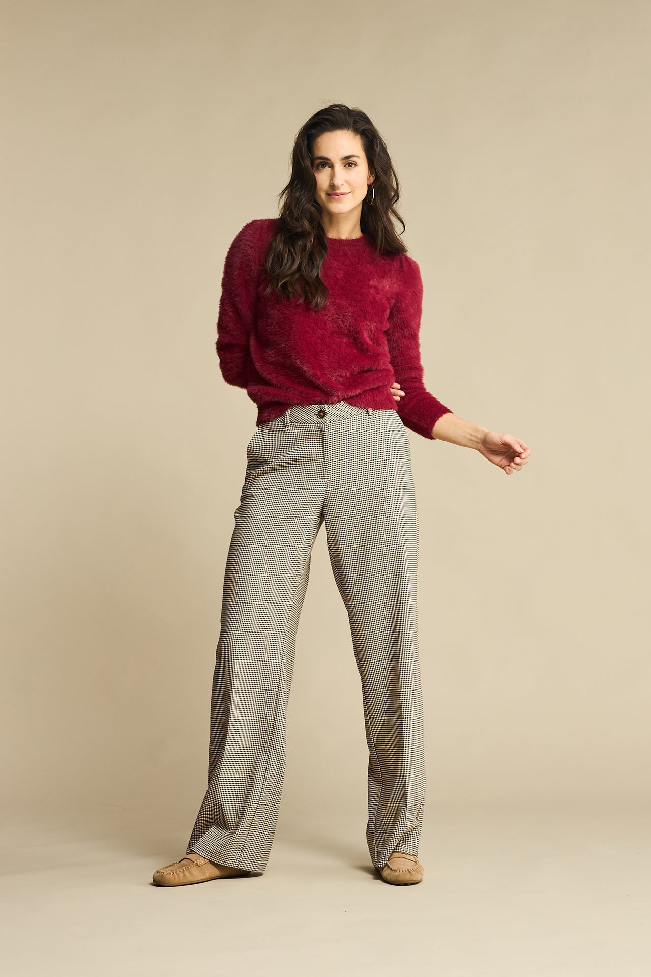 Red Button Fuzzy Puff Sleeve Jumper - Ruby