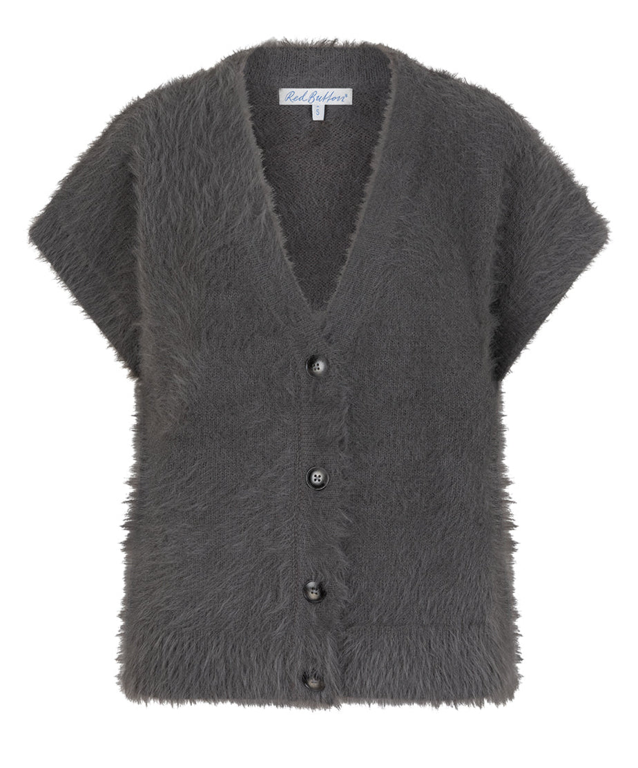 Red Button Sleeveless Fuzzy Jumper - Lava