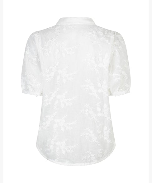 Red Button Victoria Blouse - White 3D Floral