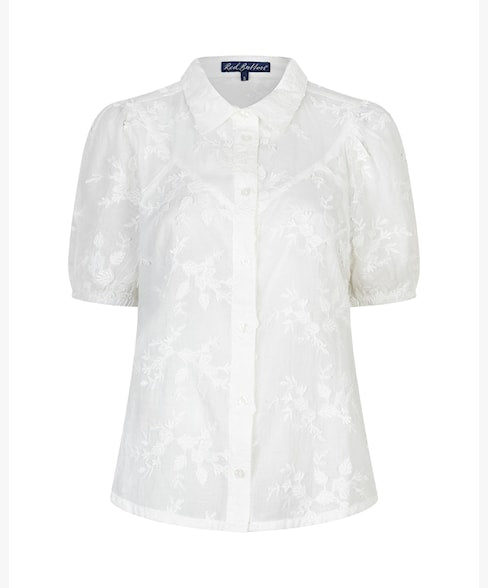 Red Button Victoria Blouse - White 3D Floral