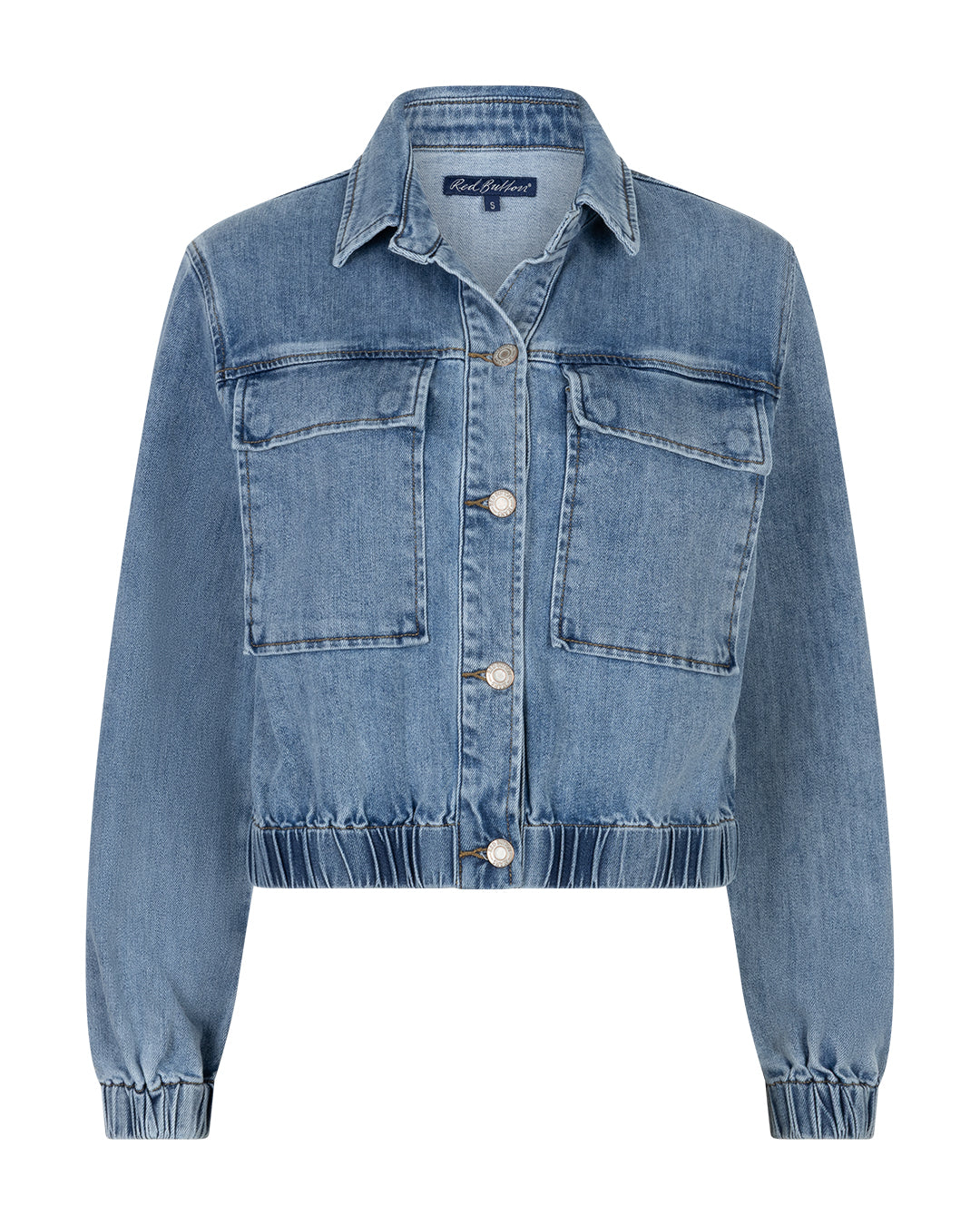 Red Button Denim Jacket - Light Stone