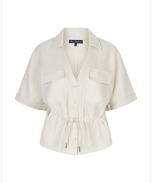 Red Button Drew Drawstring Top - Pebble