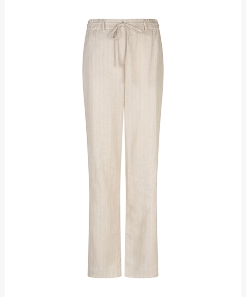 Red Button Linen Pinstripe Trousers - Pebble Stripe