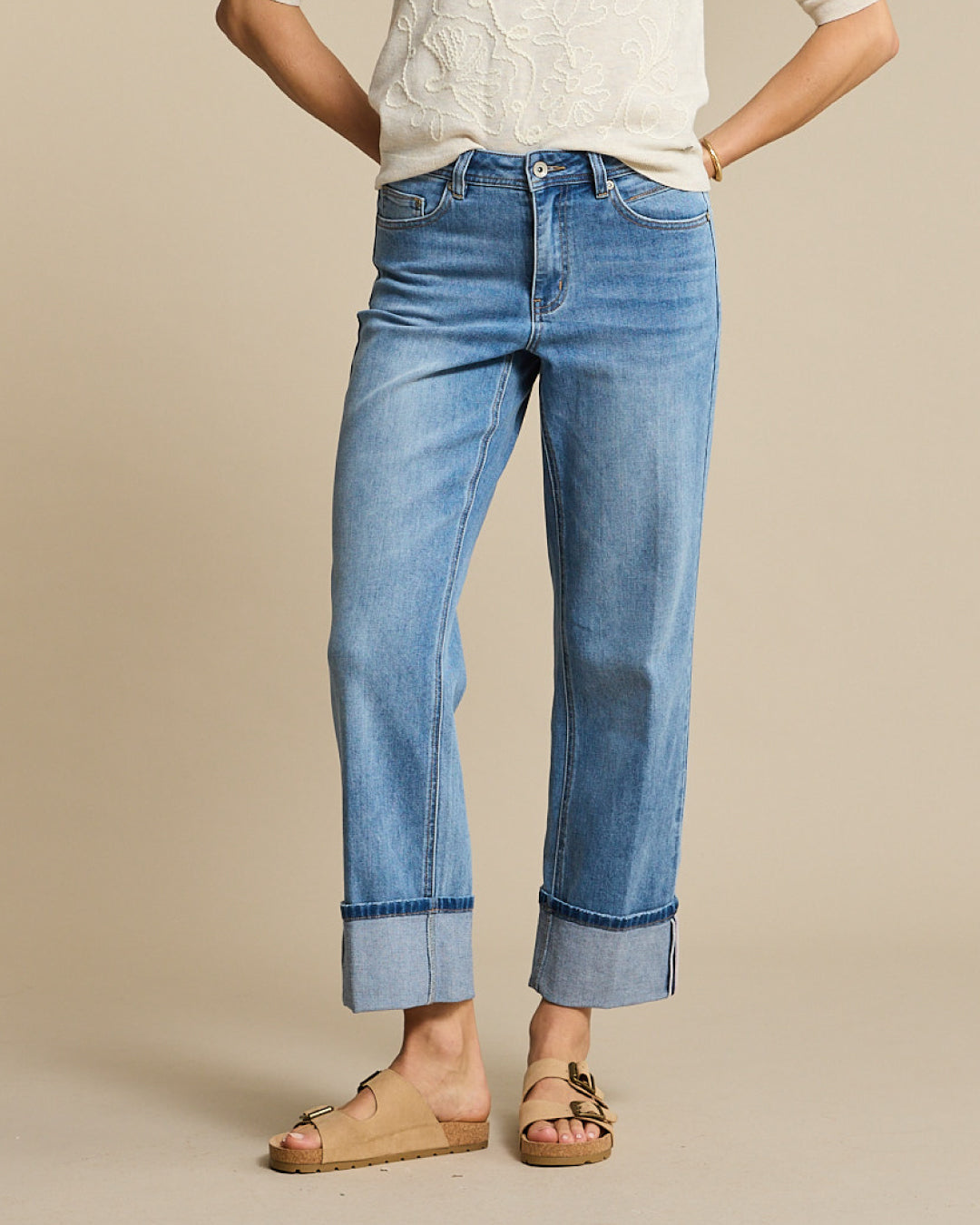 Red Button Kim High Hem Jeans With Scarf - Stoneused