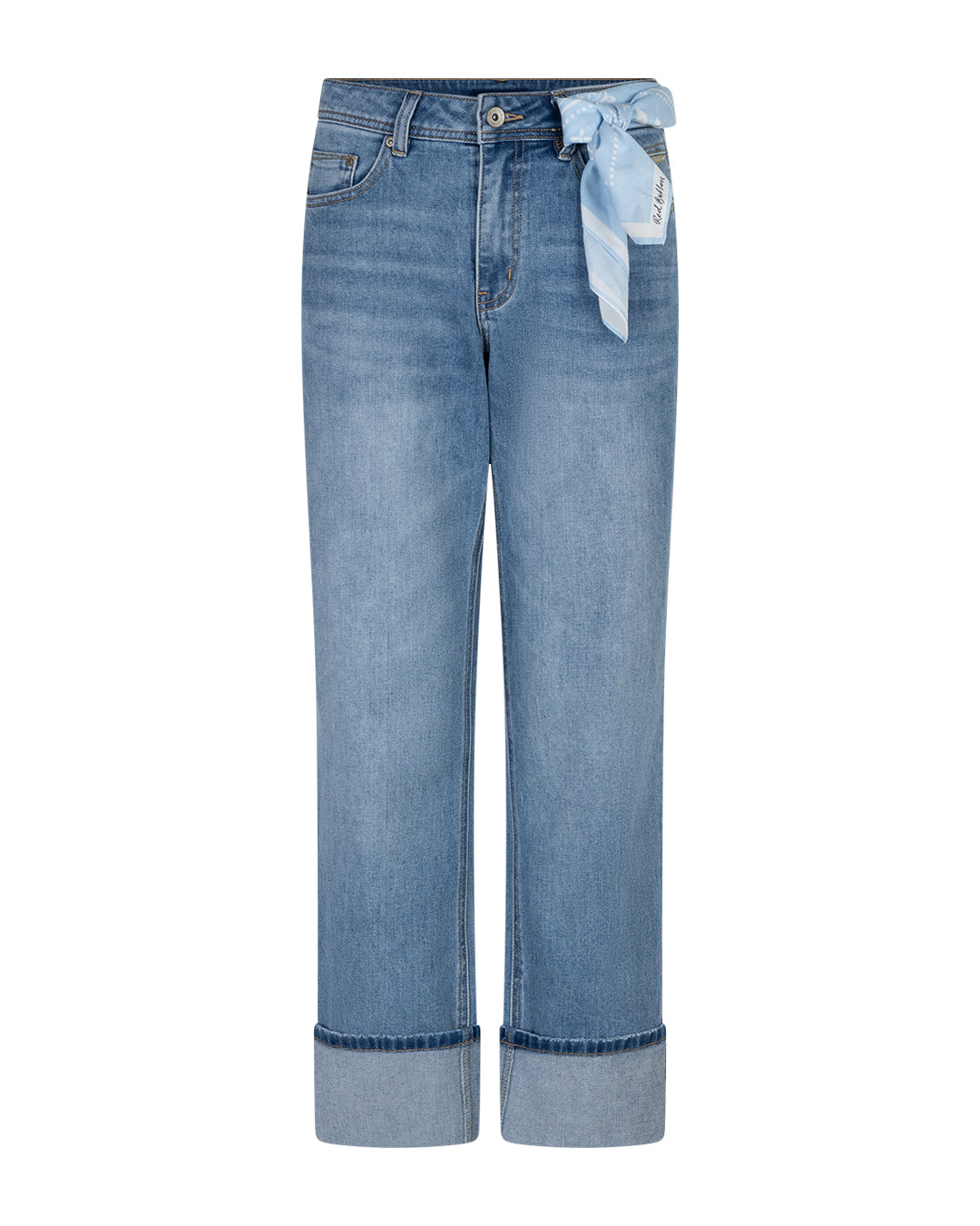 Red Button Kim High Hem Jeans With Scarf - Stoneused