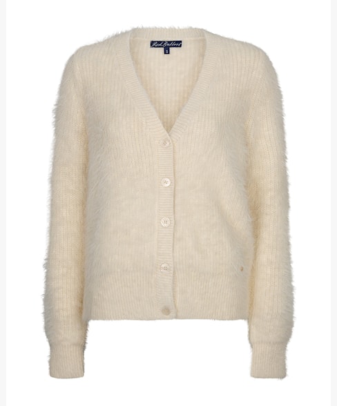 Red Button Fuzzy Cardigan - Cream