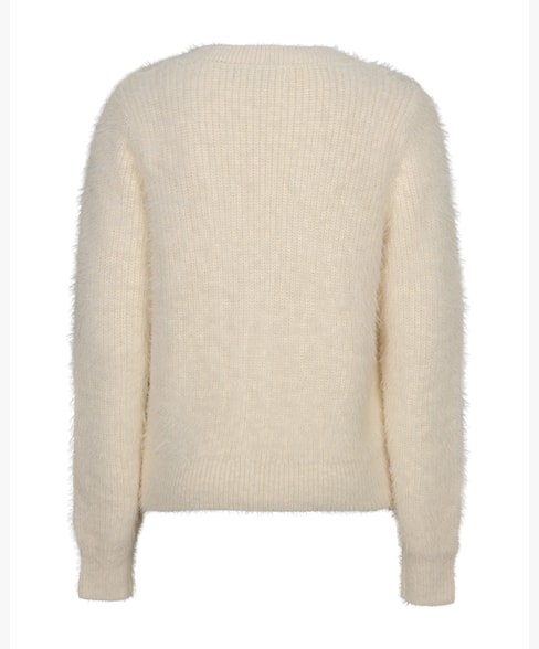 Red Button Fuzzy Cardigan - Cream