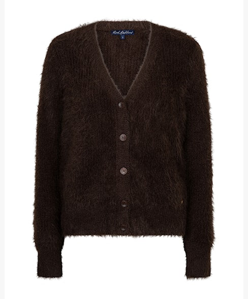 Red Button Fuzzy Cardigan - Espresso