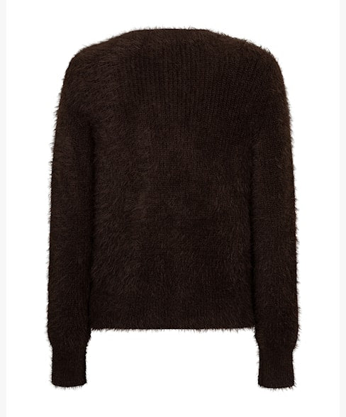 Red Button Fuzzy Cardigan - Espresso