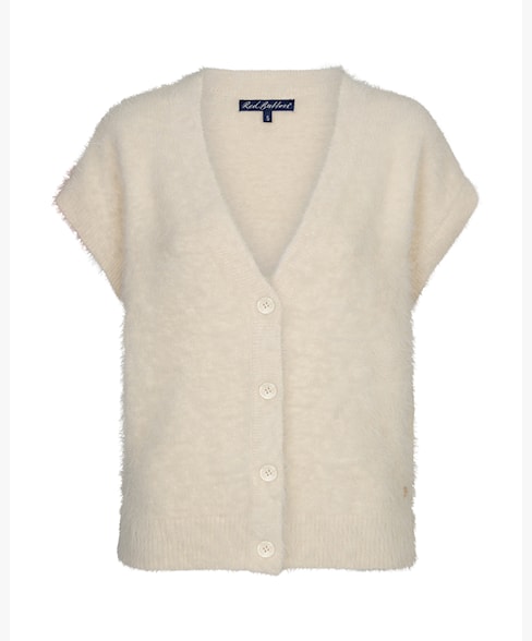 Red Button Sleeveless Fuzzy Cardigan - Cream