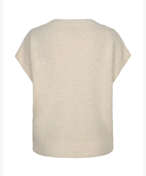Red Button Sleeveless Fuzzy Cardigan - Cream