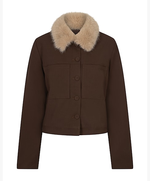 Red Button Fur Jacket - Brown