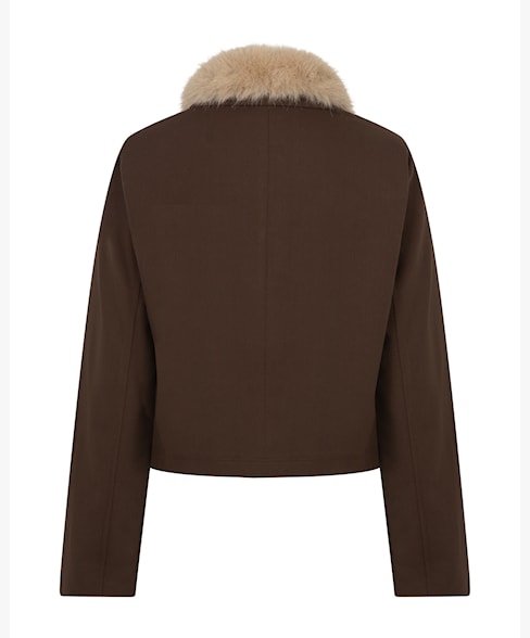 Red Button Fur Jacket - Brown