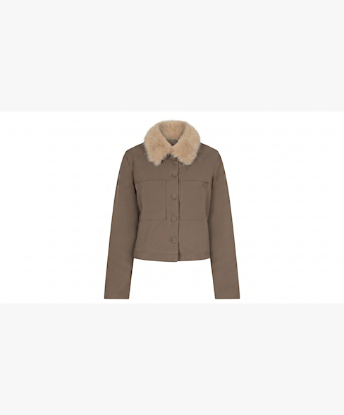 Red Button Fur Jacket - Truffle