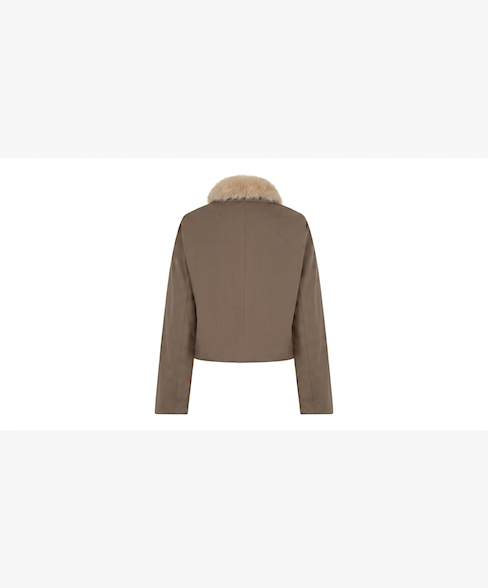 Red Button Fur Jacket - Truffle