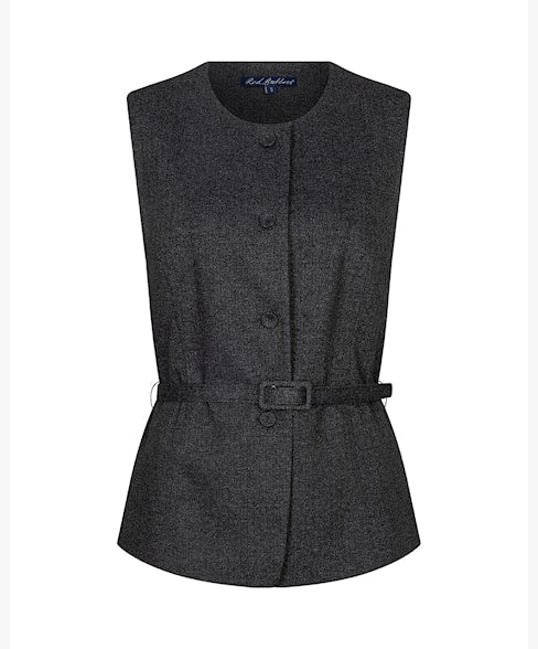 Red Button Sleeveless Top Herringbone - Grey/Black