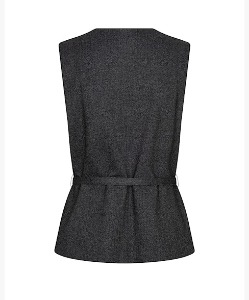 Red Button Sleeveless Top Herringbone - Grey/Black
