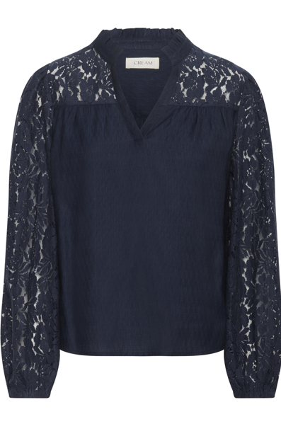 Cream Liselin Lace Blouse - Navy Blazer
