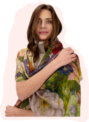 Powder Autumn Cream Posy Wool Wrap Scarf