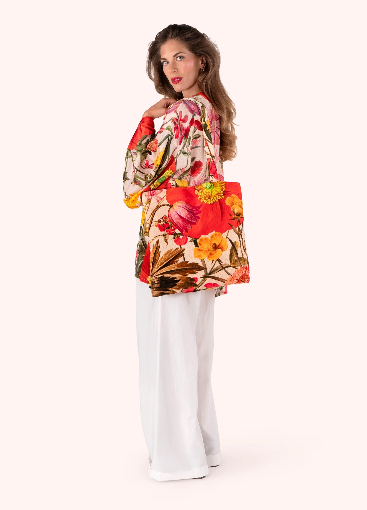 Powder Cotton Velvet Tote Bag - Fine Flowers