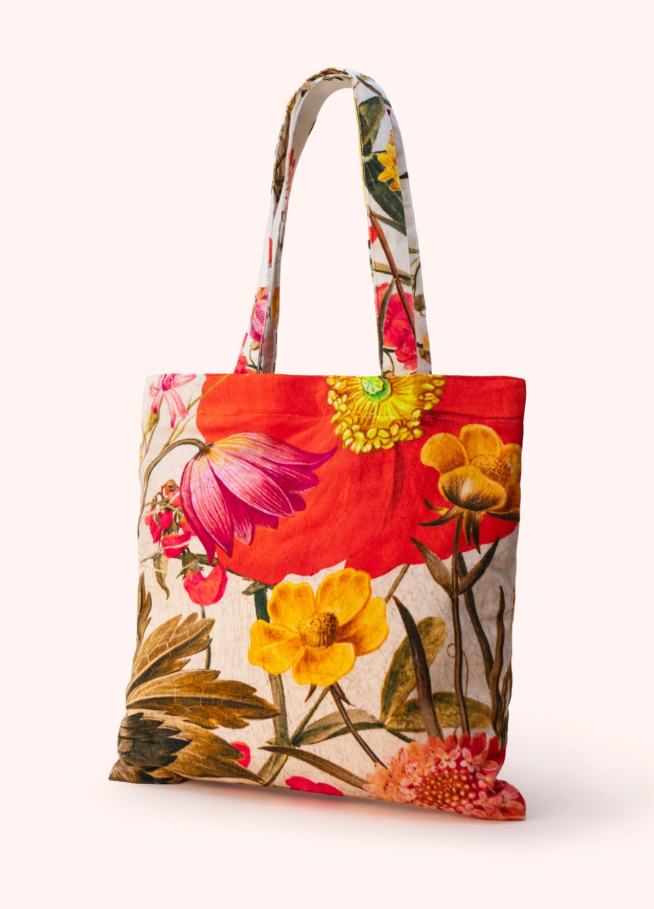Powder Cotton Velvet Tote Bag - Fine Flowers