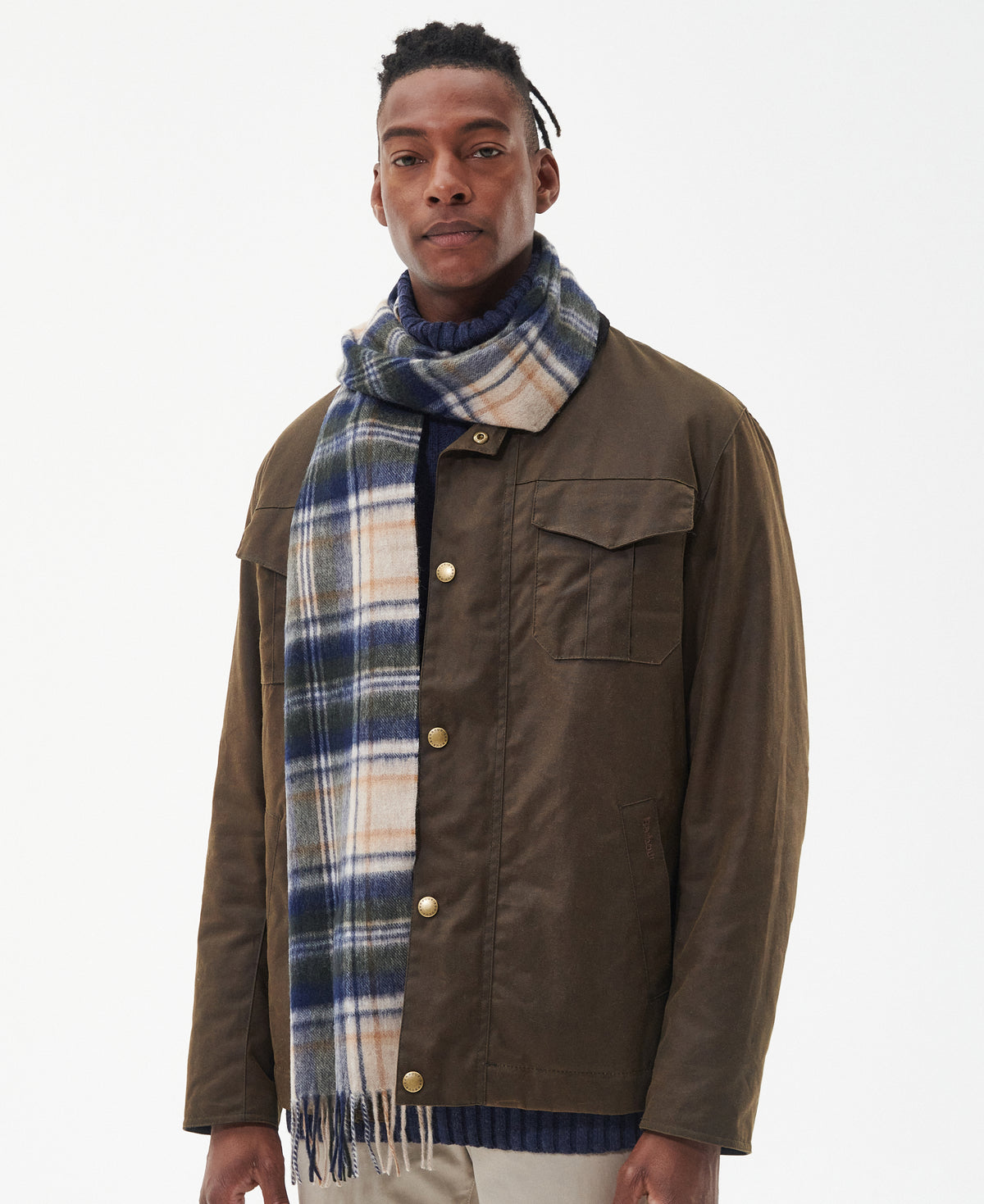 Barbour New Check Tartan Scarf - Sand Beige Plaid