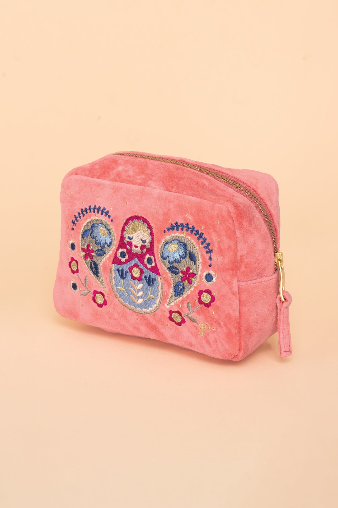 Powder Matryoshka Doll Velvet Makeup Bag - Petal