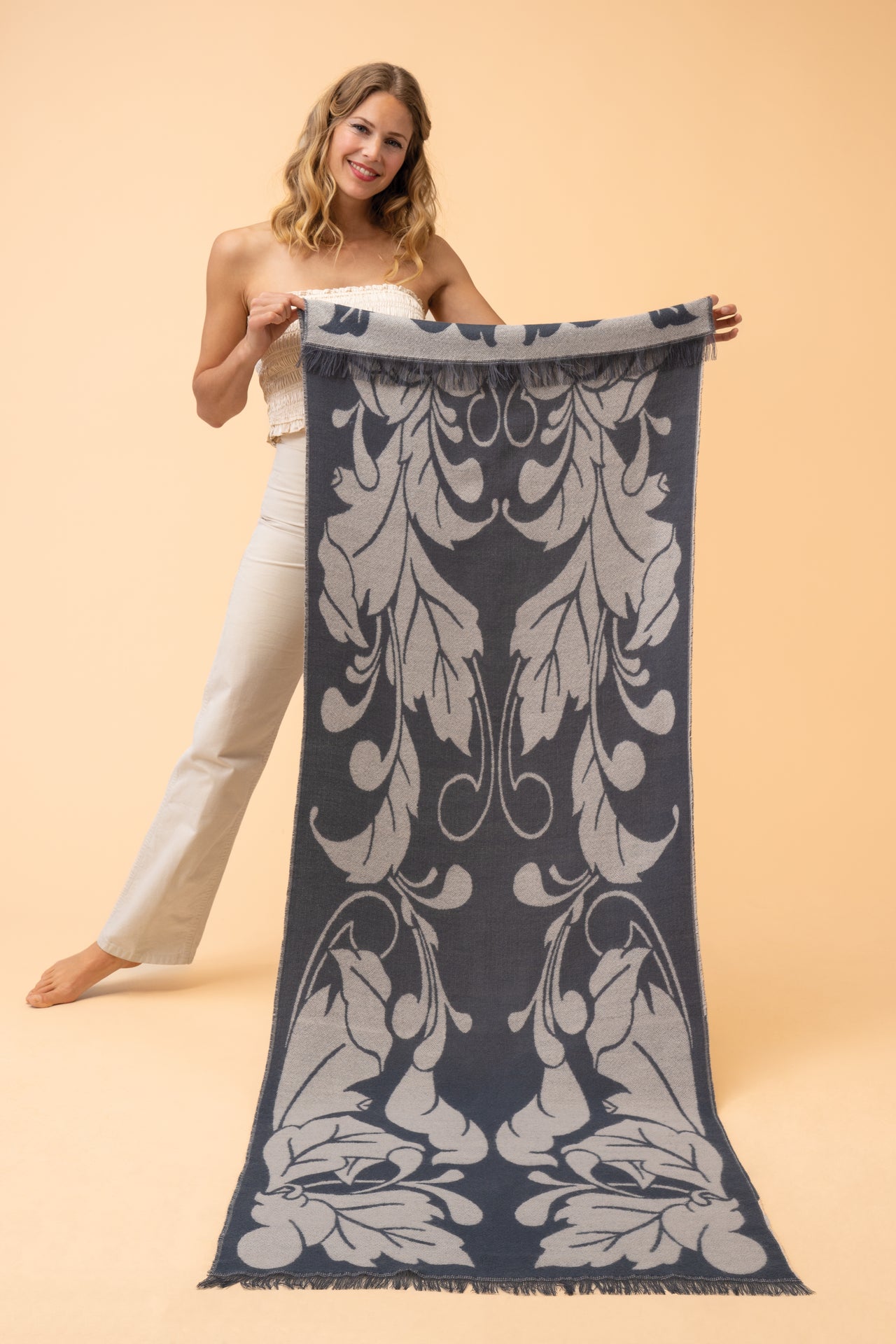 Powder Opulent Flourish Woven Scarf - Charcoal