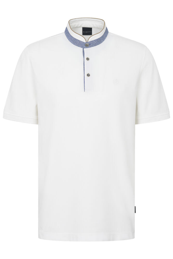 Bugatti Half Sleeve White Colarless Polo Shirt
