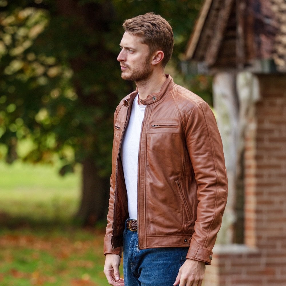 Ashwood Leather Biker Jacket - Tan - 2101