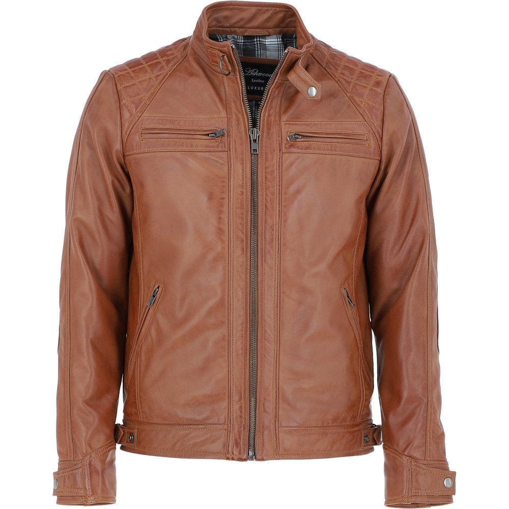 Ashwood Leather Biker Jacket - Tan - 2101