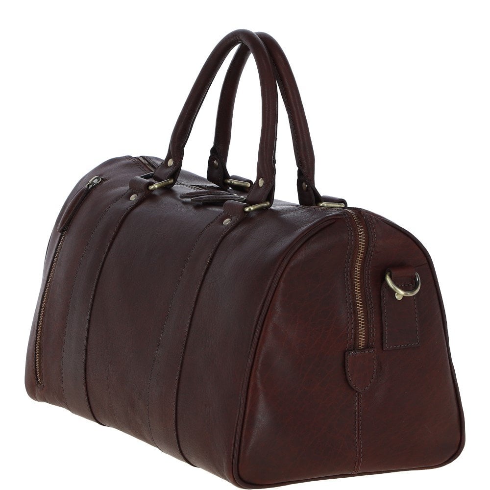 Ashwood T-76 Medium Leather Holdall - Chestnut/Tan