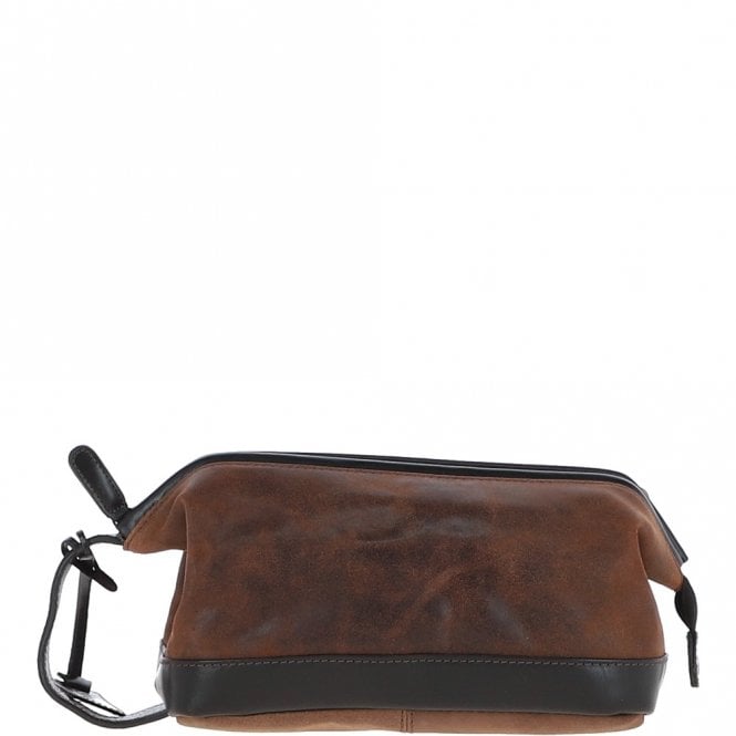 Ashwood Lou Leather Washbag - Mud Brown